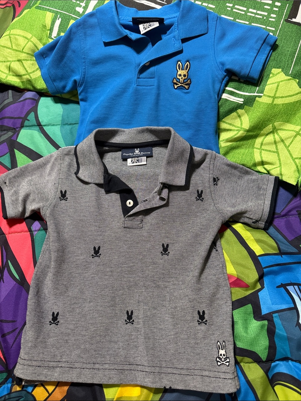 Psycho Bunny Kids Polo Set - Blue & Gray Embroidered Logos